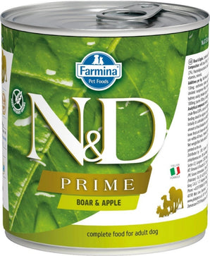 N&D DOG PRIME Adult Boar & Apple, 285 g, krmivo s divočákem a jablkem pro psy.
