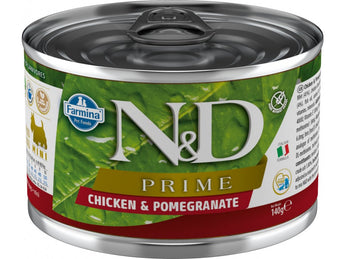 N&D DOG PRIME Adult Chicken & Pomegranate Mini, 140 g, výživné krmivo s kuřetem.