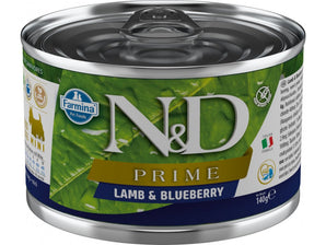 N&D DOG PRIME Adult Lamb & Blueberry Mini, 140 g, krmivo pro psy s jehněčím a borůvkami.
