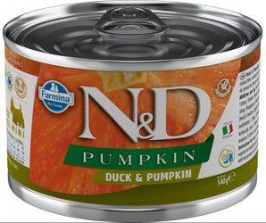 N&D DOG PUMPKIN Adult Duck & Pumpkin Mini, 140 g, výživné krmivo s kachnou a dýní.