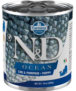 N&D DOG OCEAN Puppy Codfish & Pumpkin, 285 g, krmivo pro štěňata s treskou a dýní.