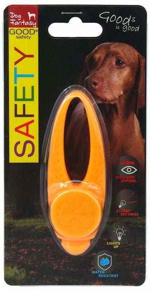 Přívěsek DOG FANTASY LED silikon oranžový 8cm – Silikonový LED přívěsek pro psy s oranžovým světlem, velikost 8cm