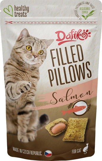 Dafíko plněné polštářky pro kočky, lososové, 40 g, lahodné pamlsky.