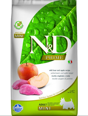 N&D PRIME DOG Adult Mini Boar & Apple, 2,5 kg, výživné krmivo pro malé psy.