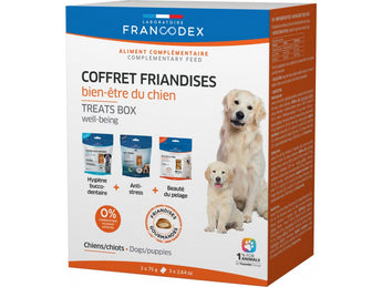 Francodex Pochoutka Box Well-being, pro psy, 3 x 75 g, zdravé pamlsky pro vitalitu.