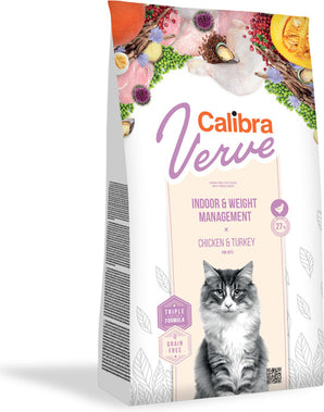 Calibra Verve Grain Free Indoor & Weight Chicken 3,5 kg - Grain free krmivo pro kočky s nižší aktivitou a sklony k nadváze. Balení 3,5 kg.