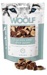 WOOLF pochoutka chicken and cod sushi 100g - Lahodné pamlsky z kuřecího masa a tresky, podporující zdraví trávicího traktu.