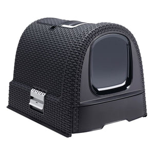 Curver WC kryté Rattan 39 x 39 x 51 cm – Kryté WC pro kočky s designem ratanového povrchu, rozměry 39 x 39 x 51 cm.