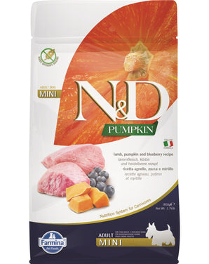 N&D Pumpkin DOG Adult Mini Lamb & Blueberry, 800 g, krmivo s jehněčím pro malé psy.