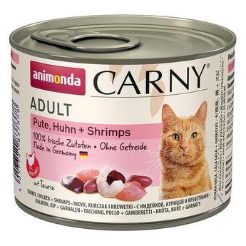 Carny Adult Hovězí & Krůta & Krevety 200g – Konzerva pro dospělé kočky s hovězím, krůtou a krevetami, balení 200 g.