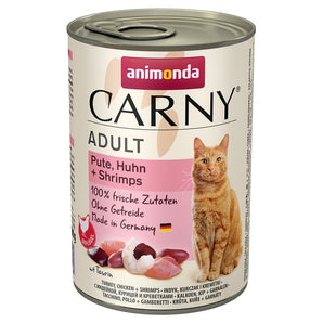 Carny Adult Hovězí & Krůta & Krevety 400g – Konzerva pro dospělé kočky s hovězím, krůtou a krevetami, balení 400 g.