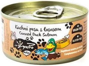 Lyopro mňau Kachní prsa s lososem 85 g – Konzerva pro kočky s kachními prsy a lososem, balení 85 g.