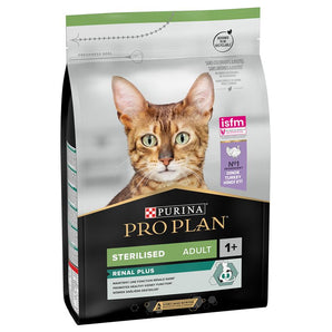 Krmivo ProPlan Cat Adult Sterilised Renal Plus s krůtím masem, 1,5 kg balení.