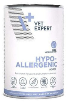 Konzerva VetExpert VD 4T Hypoallergenic s koňským masem pro psy s alergiemi, 400 g.