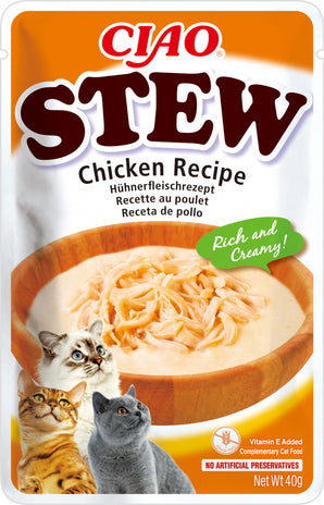 Churu Cat CIAO Stew Chicken Recipe 40 g – Konzerva pro kočky s kuřecím masem, balení 40 g.