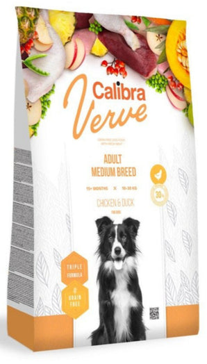 Calibra Dog Verve GF Adult Medium Chicken&Duck 2 kg, bezobilné krmivo s kuřetem a kachnou pro střední plemena.