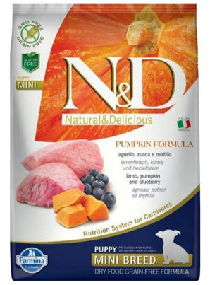 N&D Pumpkin DOG Puppy Mini Lamb & Blueberry, 7 kg, výživné krmivo pro malé štěňata.
