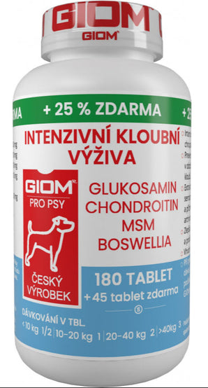 Giom S, Intenzivní kloubní výživa, 180 tbl + 25 % zdarma, podpora kloubů u psů.
