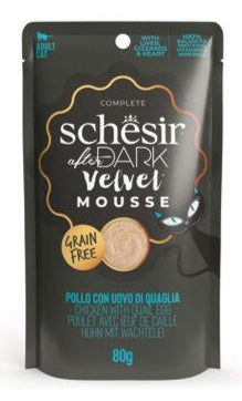 Schesir Cat kapsa After Dark Velv.Mousse kuře/vejce80g - Luxusní mousse kapsa pro kočky s kuřetem a vejcem, bohatá na bílkoviny pro kočičí zdraví.