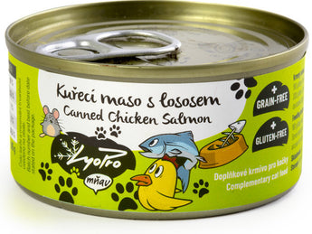 Lyopro kuřecí maso s lososem 85 g – Konzerva pro kočky s kuřecím masem a lososem, balení 85 g.