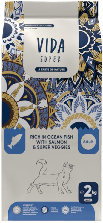 Kraftia VIDA SUPER CAT Adult Ocean fish & Salmon 2 kg – Krmivo pro kočky s mořskou rybou a lososem, balení 2 kg.