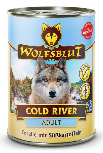 Konzerva Wolfsblut Dog Adult Cold River s rybím masem pro dospělé psy, 395 g.