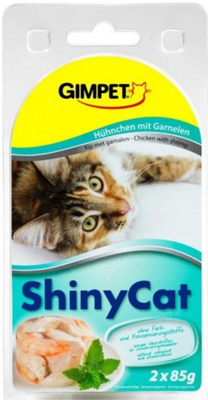 GimPet ShinyCat kuře & krevety 2 x 70 g – Krmivo pro kočky s kuřecím masem a krevetami, balení 2 x 70g.