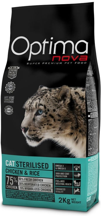 OPTIMA nova Cat STERILISED 8 kg – Granule pro sterilizované kočky, balení 8 kg.