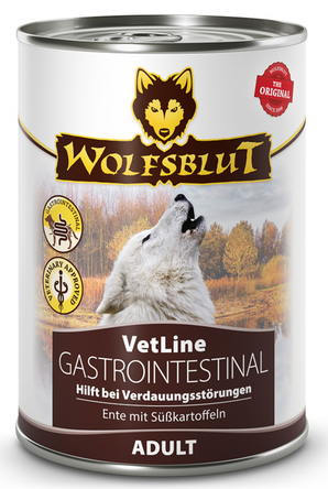 Konzerva Wolfsblut Dog VetLine Gastrointestinal pro psy s citlivým zažíváním, 395 g.