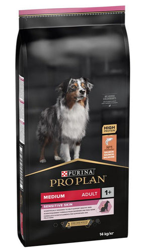 ProPlan Dog Adult Medium Sensitive Skin Salmon 14kg - krmivo pro dospělé psy středních plemen s citlivou kůží, losos, 14 kg.