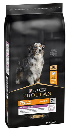 Krmivo pro psy ProPlan Dog Adult 7+ Optiage Medium&Large s kuřecím masem, 14 kg balení.