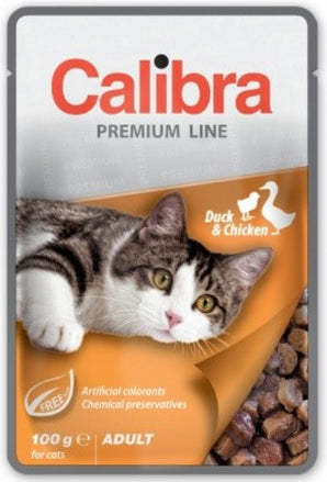 Calibra Premium Adult Duck & Chicken 100 g - Konzerva pro dospělé kočky s kachnou a kuřetem. Balení 100 g.