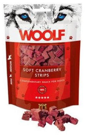 WOOLF pochoutka soft cranberry strips 100g - Měkké pamlsky s brusinkami pro podporu močového ústrojí a zdraví ledvin.