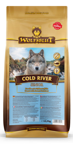 Granule Wolfsblut Dog Senior Cold River s rybím masem pro starší psy, 12,5 kg.