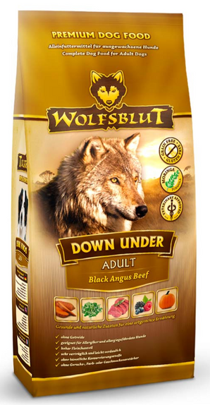 Granule Wolfsblut Dog Adult Down Under s klokaním a jehněčím masem pro dospělé psy, 12,5 kg.
