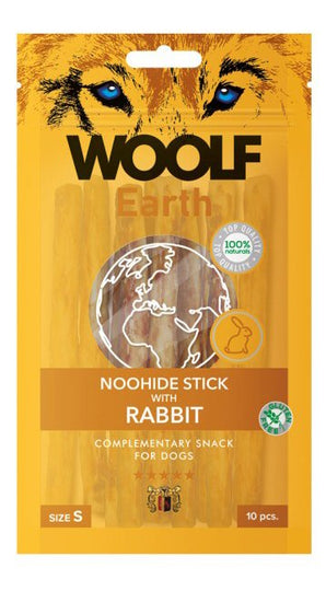 WOOLF pochoutka Earth NOOHIDE S Rabbit 90g - Králičí pamlsek pro menší psy, podporující zdraví jejich trávení.