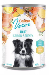 Calibra Dog Verve konz. GF Adult Salmon&Turkey 400 g, bezobilná konzerva s lososem a krůtou pro dospělé psy.