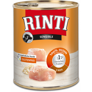 Rinti Dog Sensible konzerva kuře+rýže 800g - Velké balení konzervy pro psy s kuřetem a rýží, vhodné pro pravidelnou výživu.