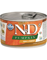 N&D DOG PUMPKIN Adult Quail & Pumpkin Mini, 140 g, krmivo pro psy s křepelkou a dýní.