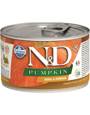 N&D DOG PUMPKIN Adult Quail & Pumpkin Mini, 140 g, krmivo pro psy s křepelkou a dýní.