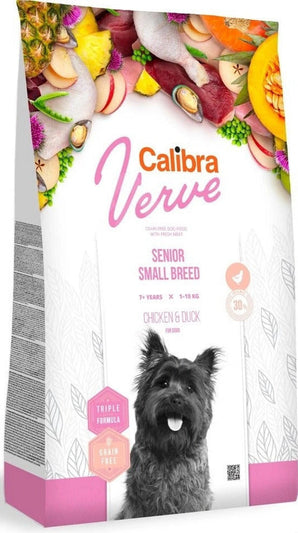 Calibra Dog Verve GF Senior Small Chicken&Duck 6 kg, bezobilné krmivo s kuřetem a kachnou pro starší psy malých plemen.