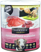 Topstein Hovězí a svalovina v plechu, 800 g, výživné krmivo pro psy.