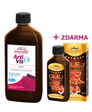 VITAR Veterinae ArtiVit, sirup, 500 ml + ostropestřecový olej, 200 ml, podpora zdraví kloubů.