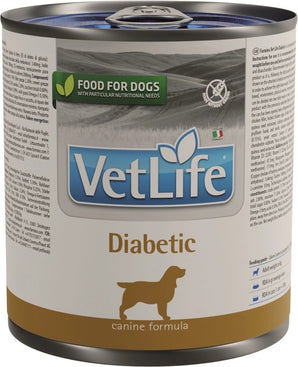 Vet Life Natural DOG konzerva, Diabetic, 300 g, krmivo pro psy s cukrovkou.