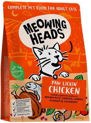 Meowing Heads Paw Lickin’ Chicken 450 g – Krmivo pro kočky s kuřecím masem, balení 450 g.