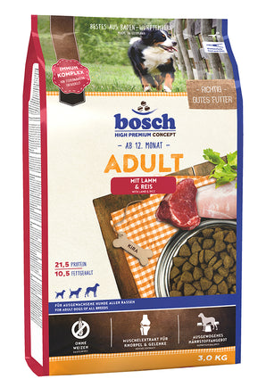 Bosch Dog Adult, lamb & rice, 3 kg, krmivo pro psy s citlivým zažíváním.