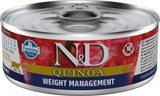 N&D GF CAT QUINOA Weight Management Lamb & Brocolli 80 g – Bezobilné krmivo pro kočky s jehněčím a brokolicí, balení 80g.