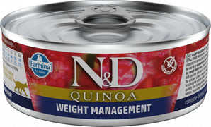 N&D GF CAT QUINOA Weight Management Lamb & Brocolli 80 g – Bezobilné krmivo pro kočky s jehněčím a brokolicí, balení 80g.