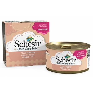 Schesir Cat konz. Kitten kuře v pěně 85g - Jemná kapsa pro koťata s kuřecím masem, podporující zdravý růst a vývoj.