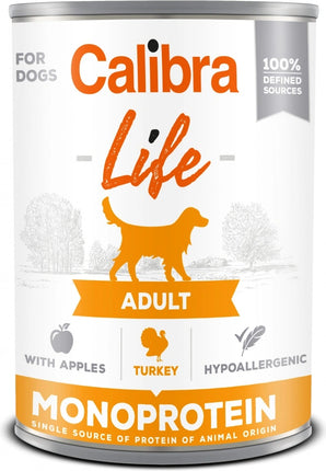 Calibra Dog Life konz. Adult Turkey with Apples 400g – Konzerva pro dospělé psy s krůtou a jablky, balení 400 g.